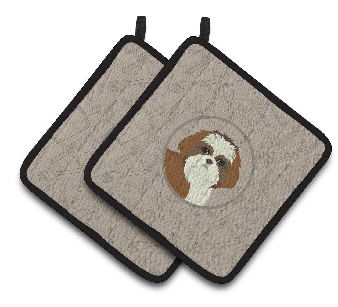 Shih Tzu In the Kitchen Pair of Pot Holders CK2210PTHD by Caroline&#39;s Treasures