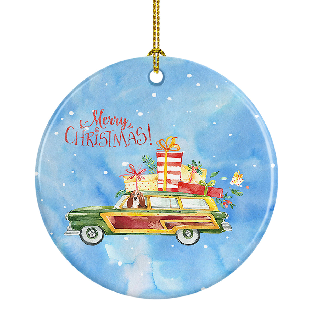 Buy this Merry Christmas Basset Hound Ceramic Ornament