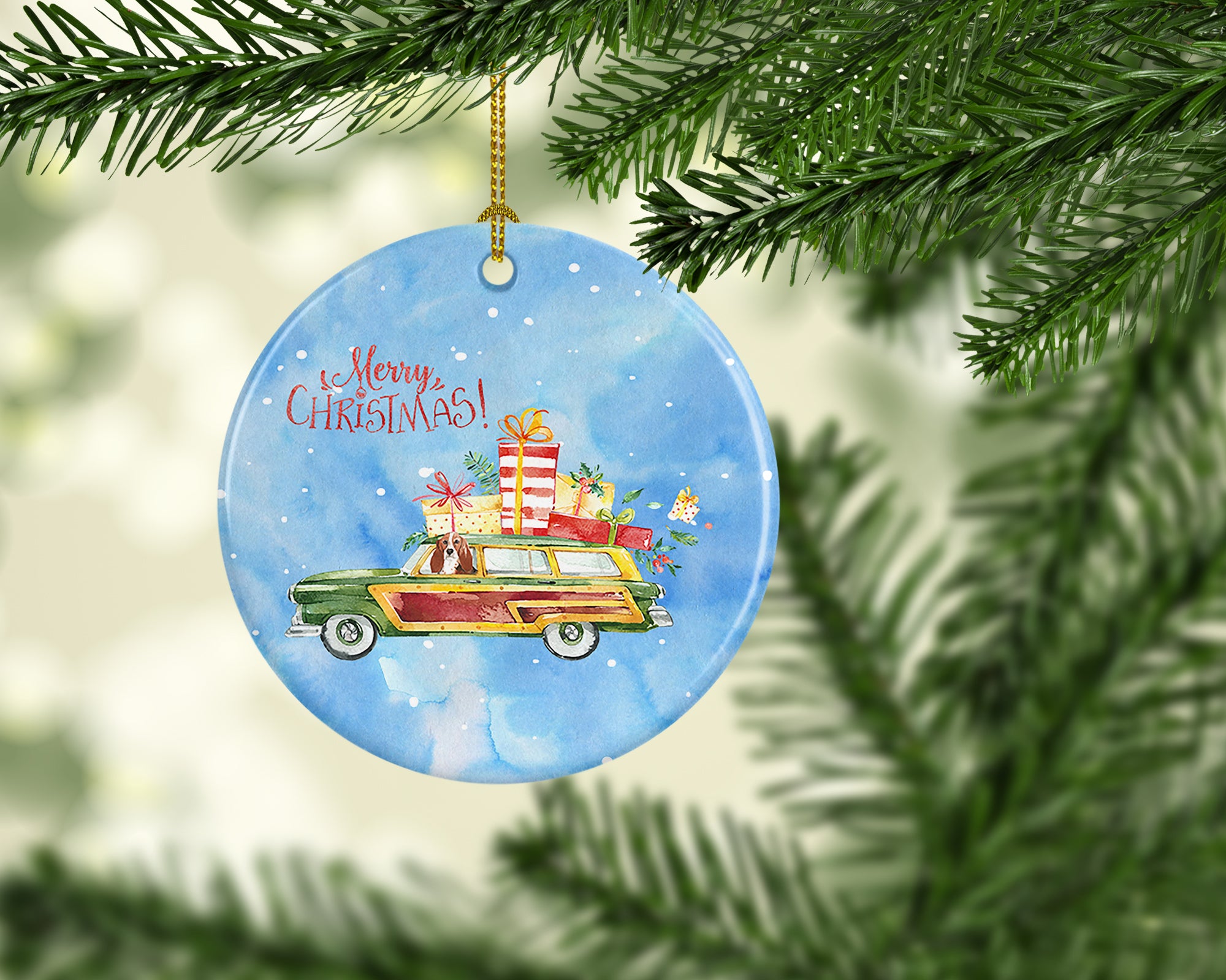 Merry Christmas Basset Hound Ceramic Ornament - the-store.com