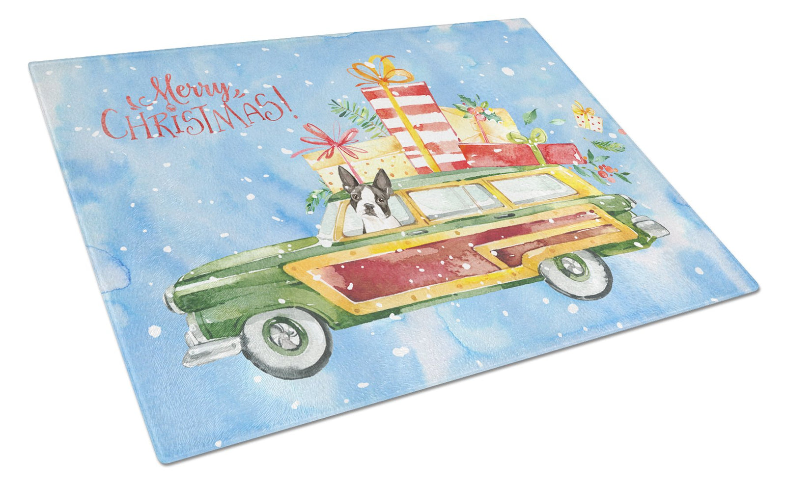 Merry Christmas Boston Terrier Glass Cutting Board Large CK2397LCB by Caroline's Treasures