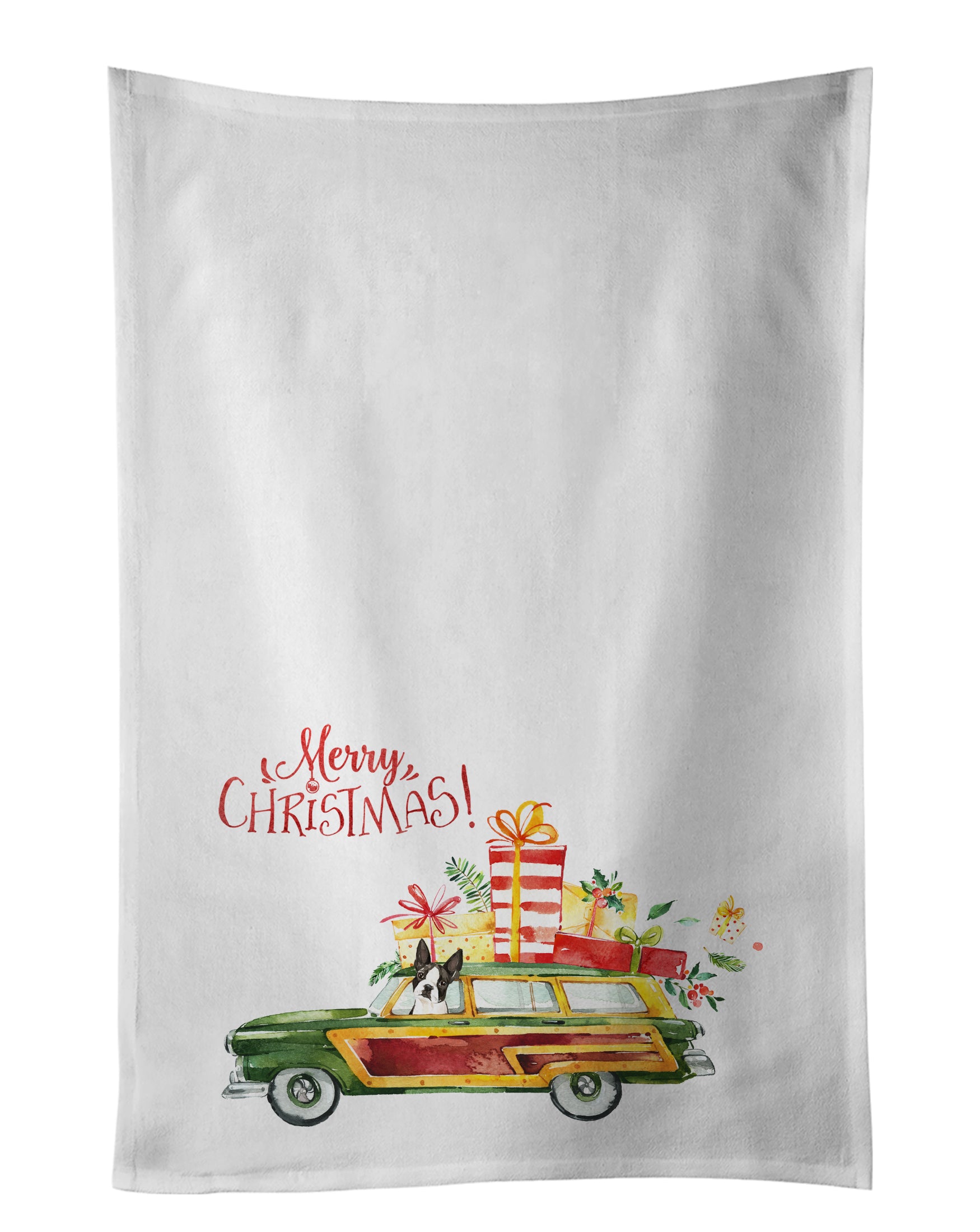 Buy this Merry Christmas Boston Terrier White Kitchen Towel Set of 2