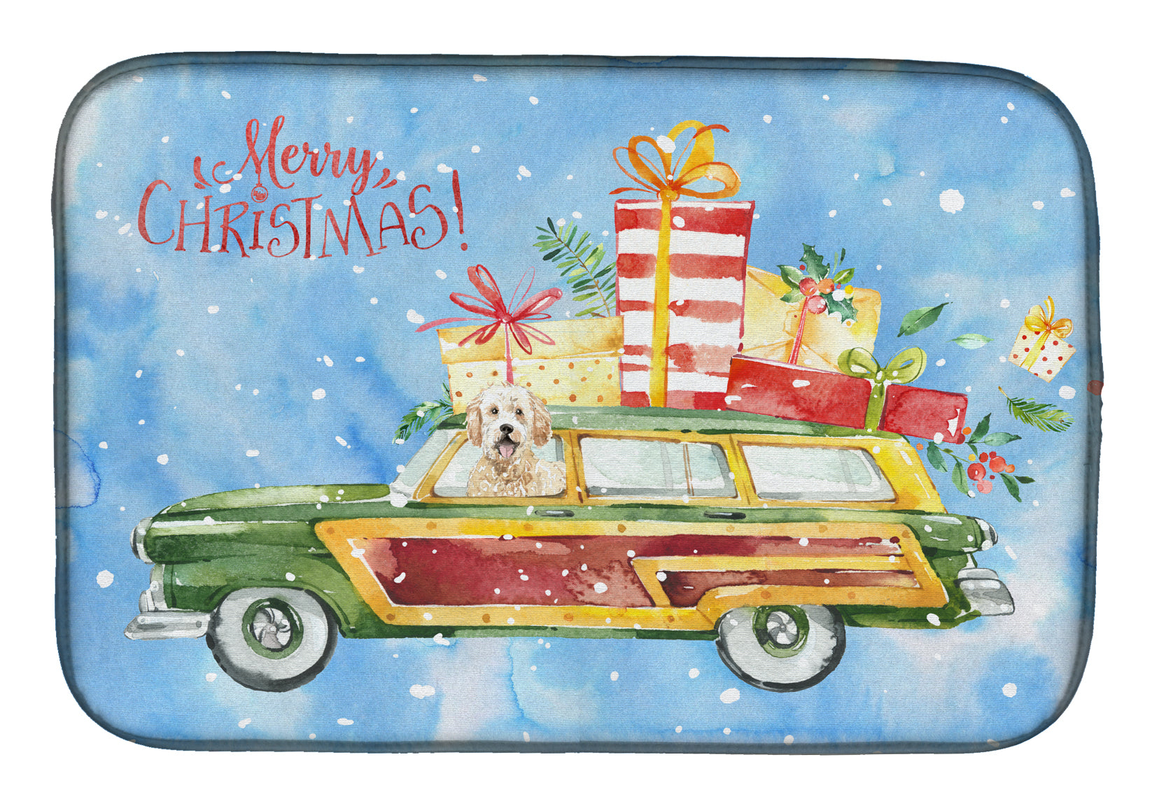Merry Christmas Goldendoodle Dish Drying Mat CK2406DDM  the-store.com.
