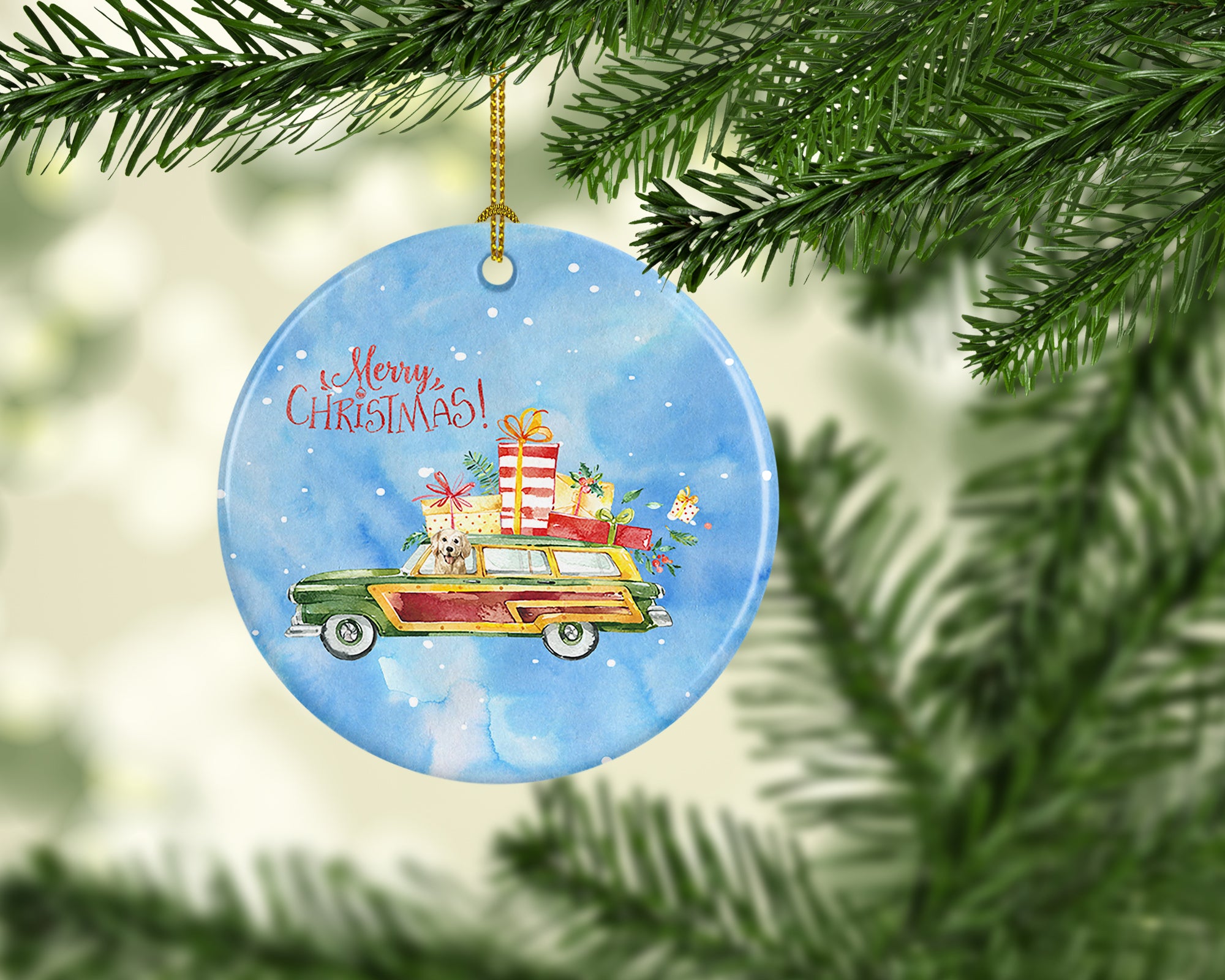 Buy this Merry Christmas Golden Retriever Ceramic Ornament