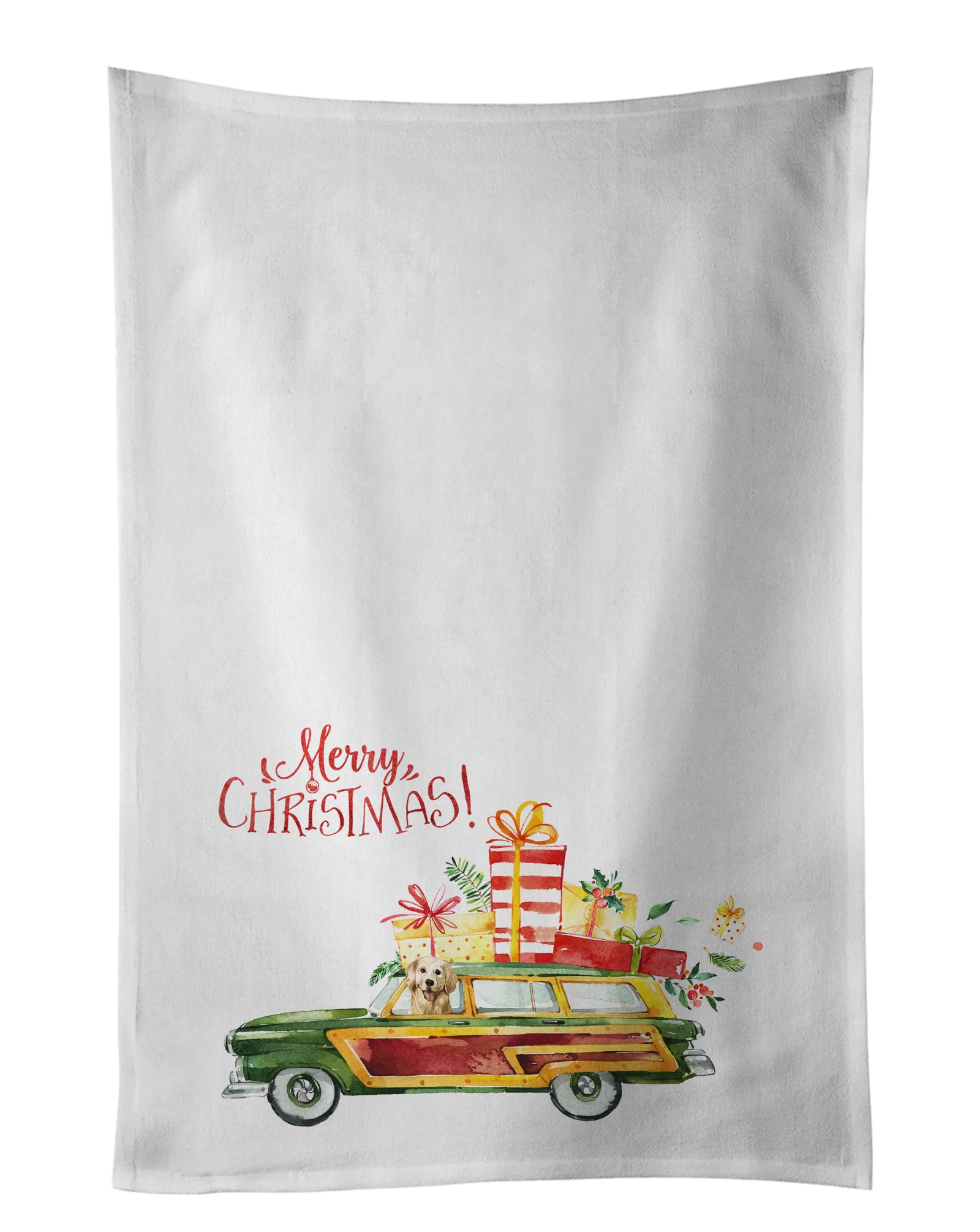 Buy this Merry Christmas Golden Retriever White Kitchen Towel Set of 2