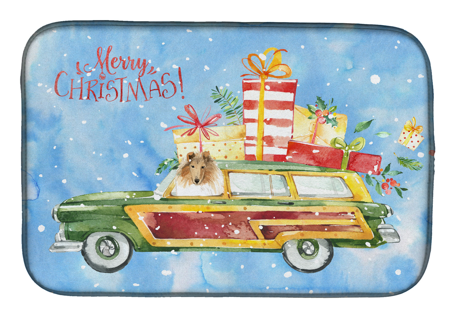 Merry Christmas Collie Dish Drying Mat CK2418DDM  the-store.com.