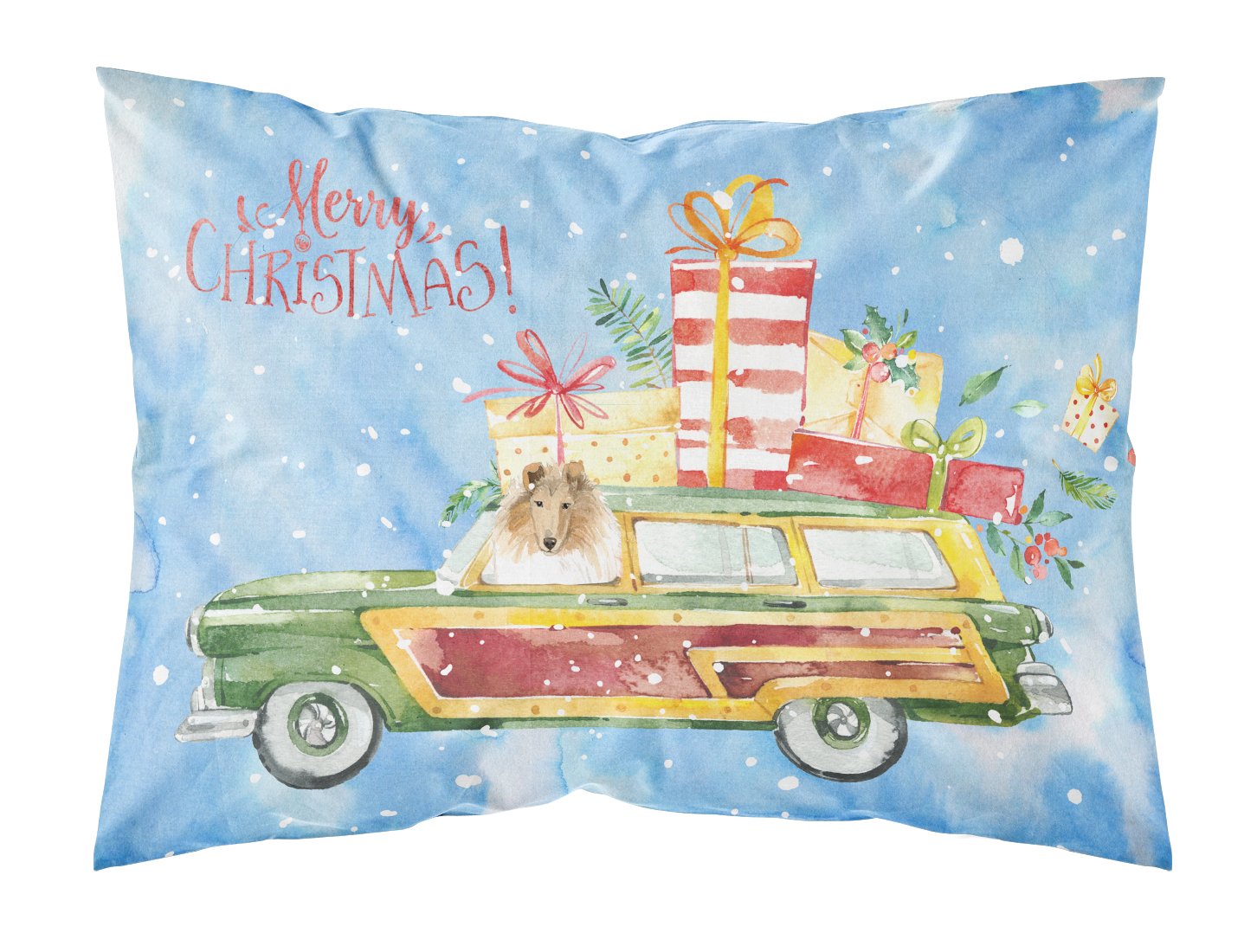 Merry Christmas Collie Fabric Standard Pillowcase CK2418PILLOWCASE by Caroline's Treasures