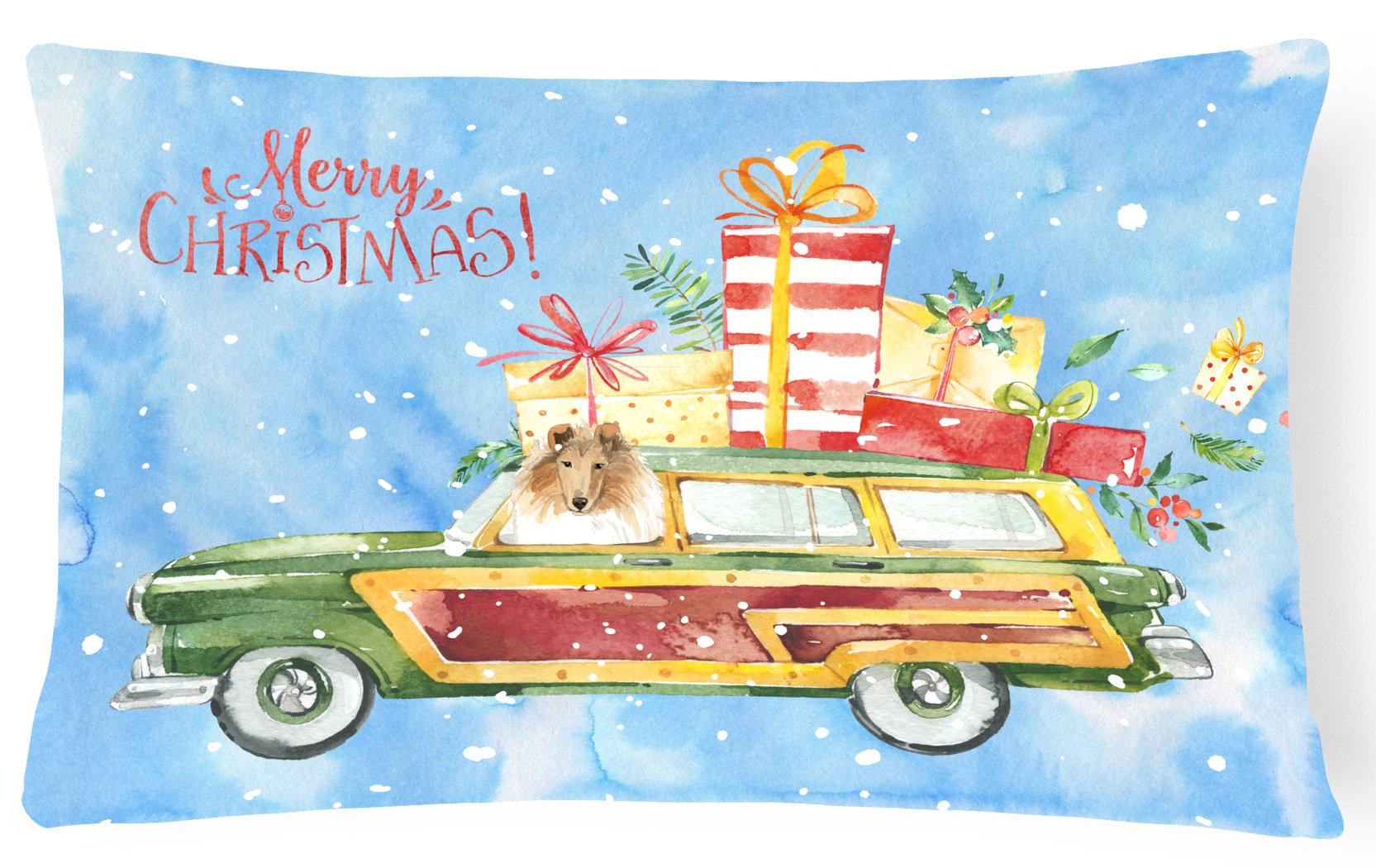 Merry Christmas Collie Canvas Fabric Decorative Pillow CK2418PW1216 by Caroline's Treasures