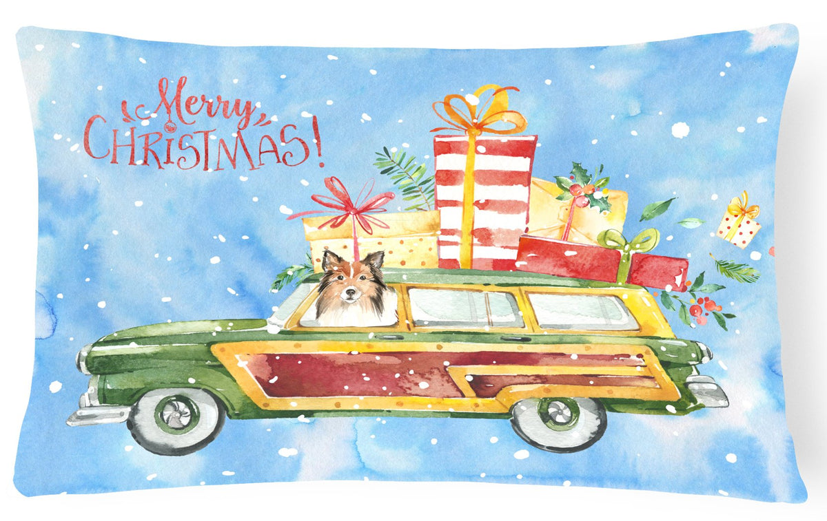 Merry Christmas Sheltie Canvas Fabric Decorative Pillow CK2421PW1216 by Caroline&#39;s Treasures