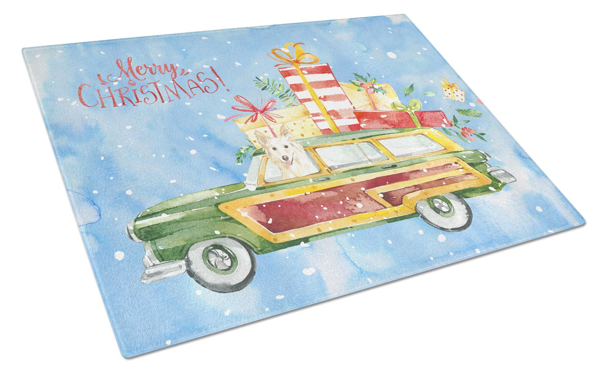Merry Christmas White Collie Glass Cutting Board Large CK2429LCB by Caroline&#39;s Treasures