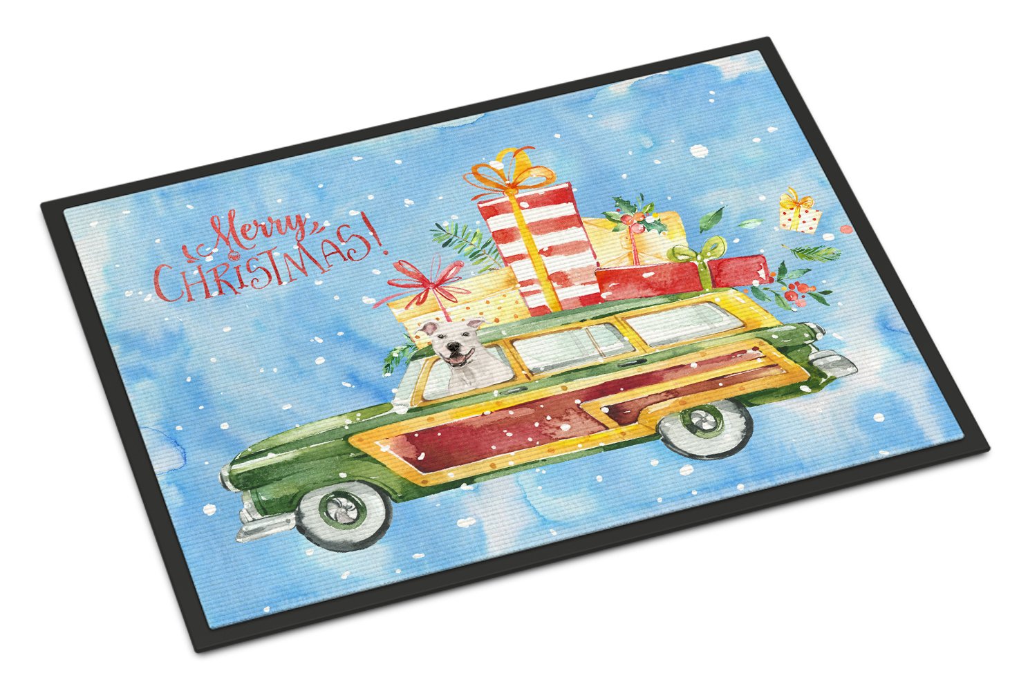 Merry Christmas White Staffordshire Bull Terrier Indoor or Outdoor Mat 24x36 CK2433JMAT by Caroline's Treasures