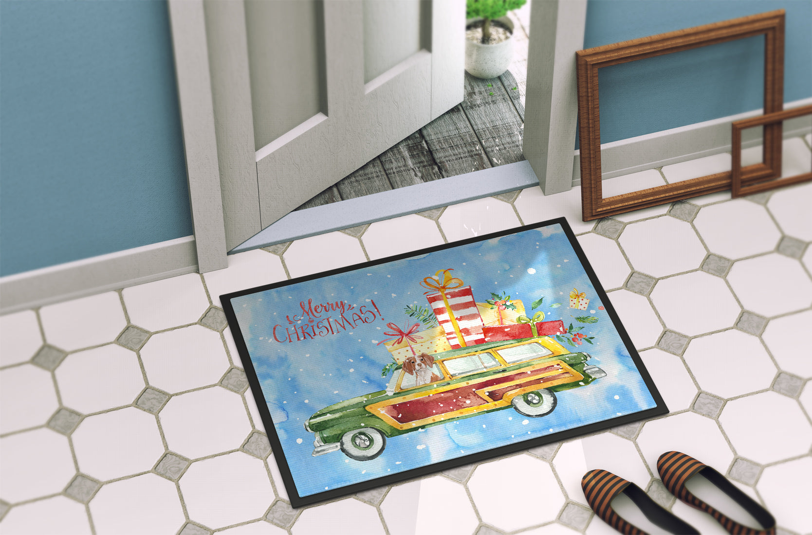 Merry Christmas Brittany Spaniel Indoor or Outdoor Mat 18x27 CK2436MAT - the-store.com