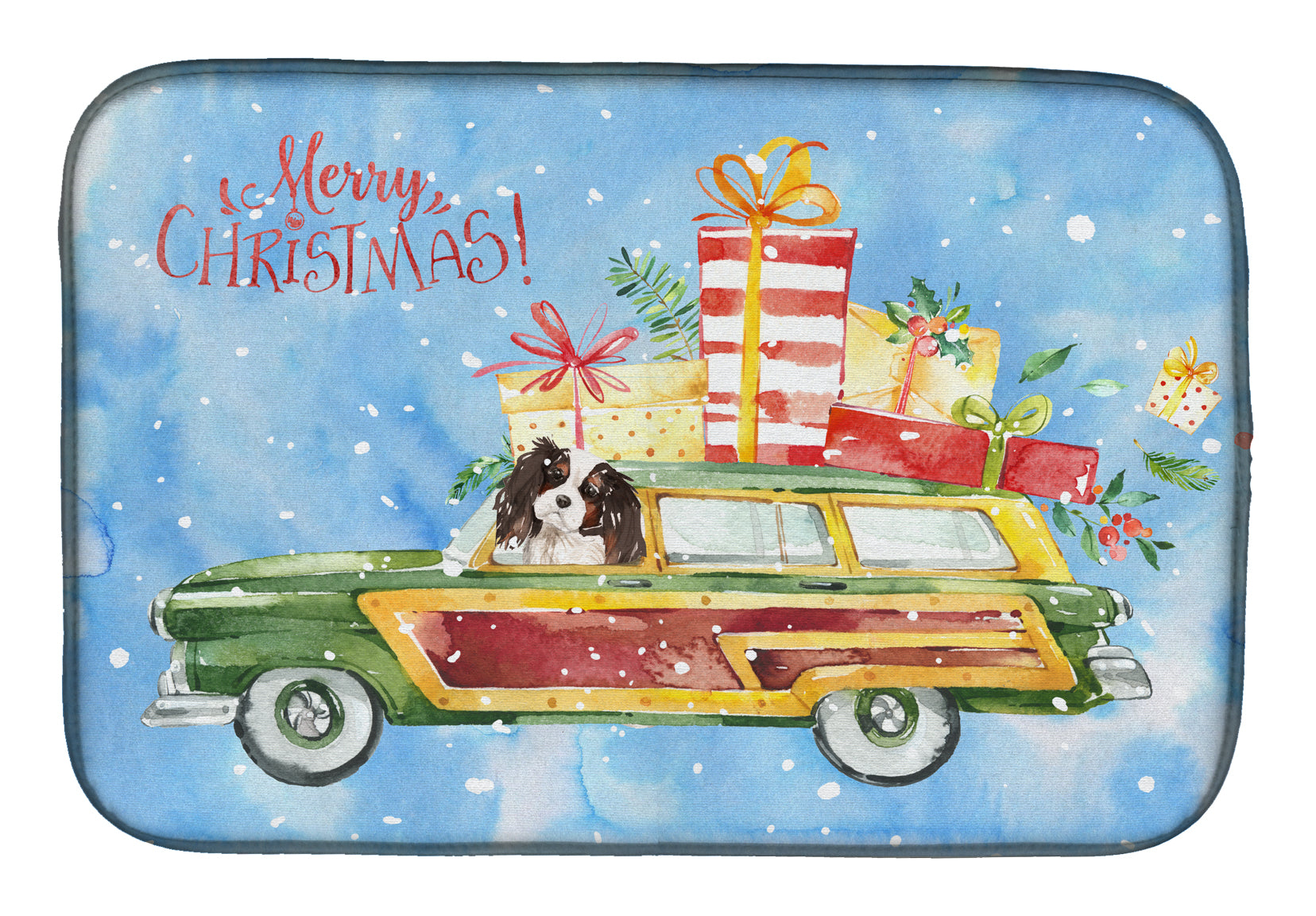 Merry Christmas Tricolor Cavalier Spaniel Dish Drying Mat CK2440DDM  the-store.com.