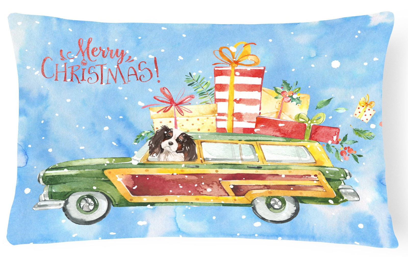 Merry Christmas Tricolor Cavalier Spaniel Canvas Fabric Decorative Pillow CK2440PW1216 by Caroline's Treasures