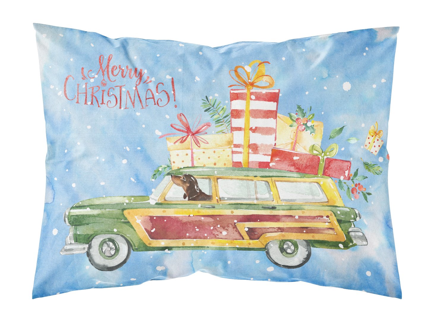 Merry Christmas Dachshund Fabric Standard Pillowcase CK2443PILLOWCASE by Caroline's Treasures