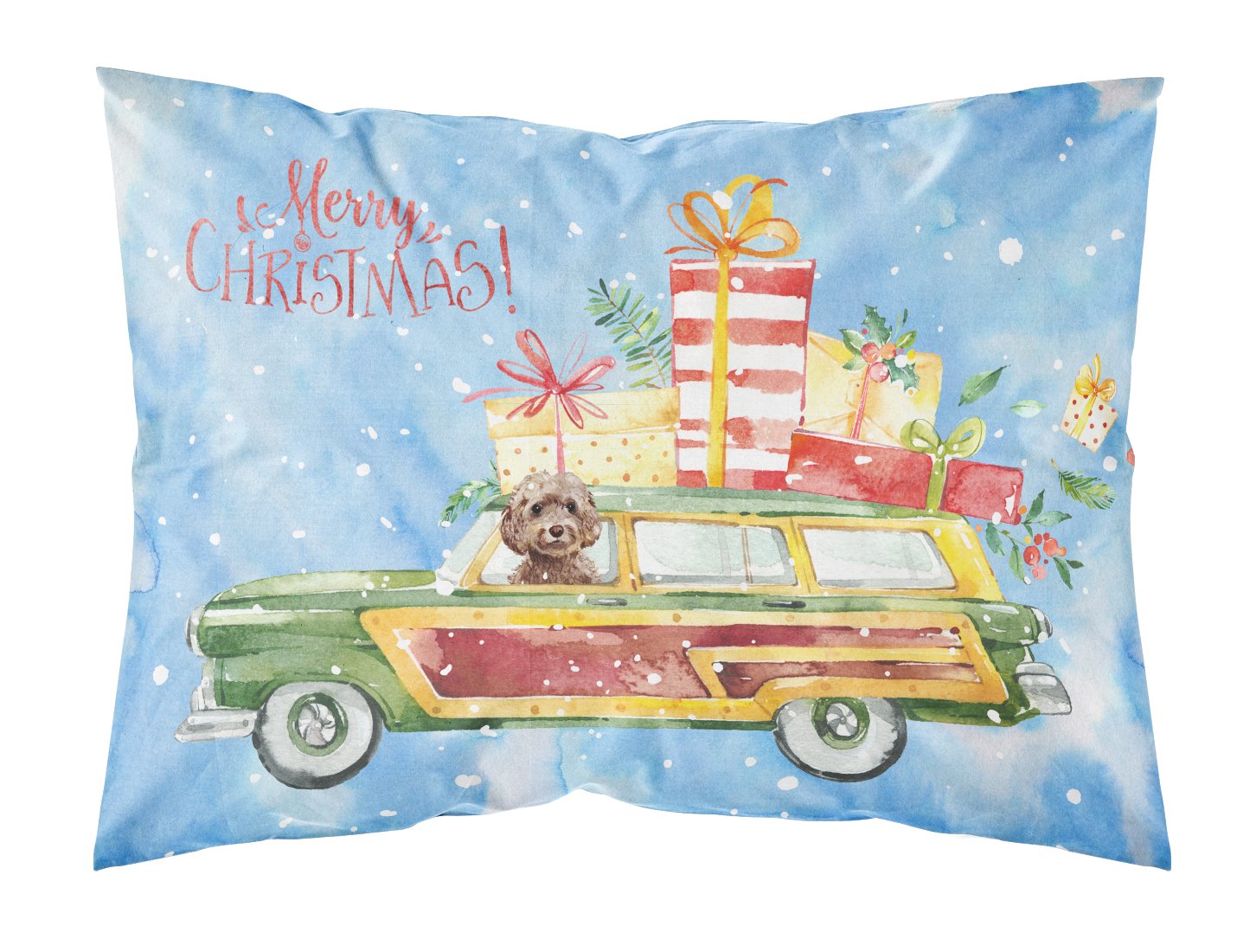 Merry Christmas Brown Cockapoo Fabric Standard Pillowcase CK2446PILLOWCASE by Caroline's Treasures