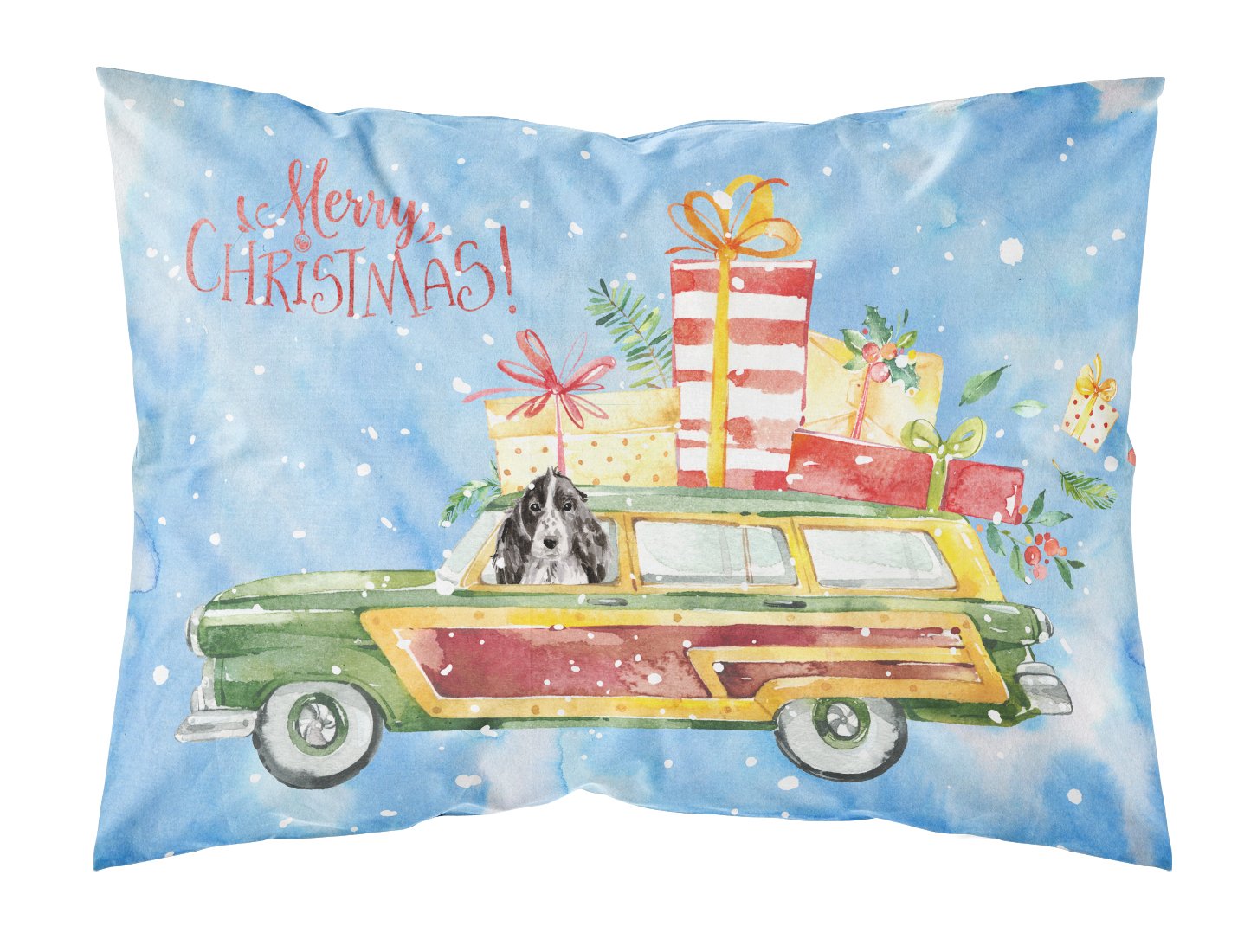 Merry Christmas Black Parti Cocker Spaniel Fabric Standard Pillowcase CK2450PILLOWCASE by Caroline's Treasures