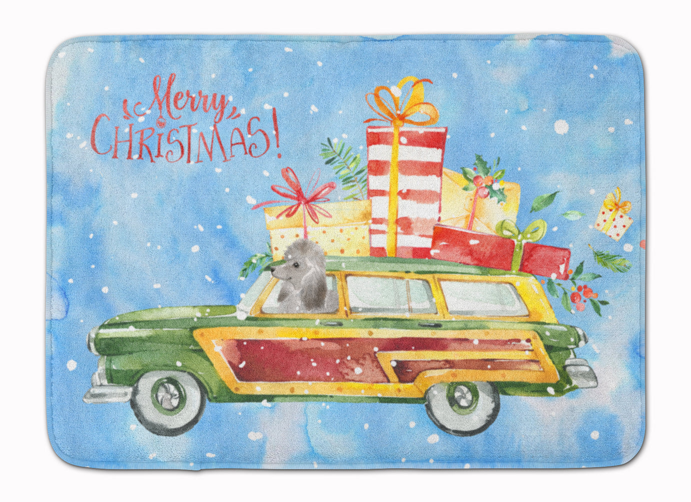 Merry Christmas Silver Poodle Machine Washable Memory Foam Mat CK2457RUG - the-store.com