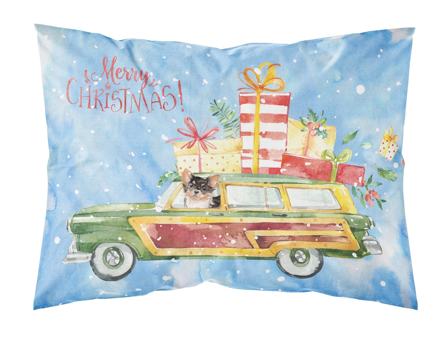 Merry Christmas Long Haired Chihuahua Fabric Standard Pillowcase CK2460PILLOWCASE by Caroline's Treasures