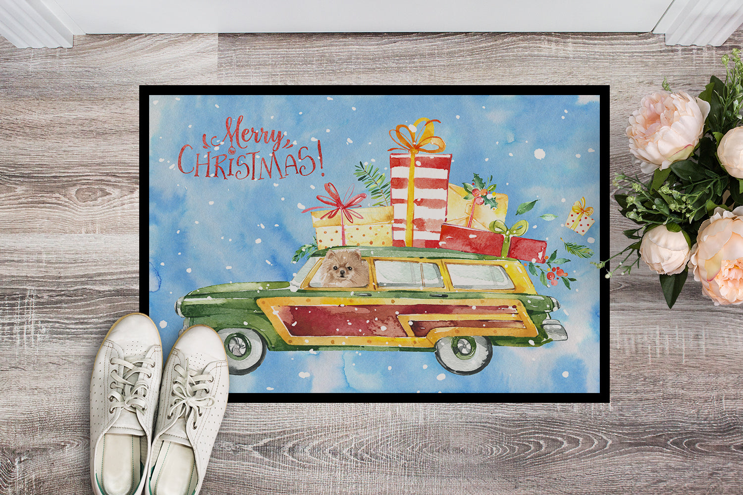 Caroline's Treasures Merry Christmas Pomeranian Doormat - 18x27 Decorative Floor Mat – Indoor/Outdoor Rug with Artistic Flair CK2462MAT