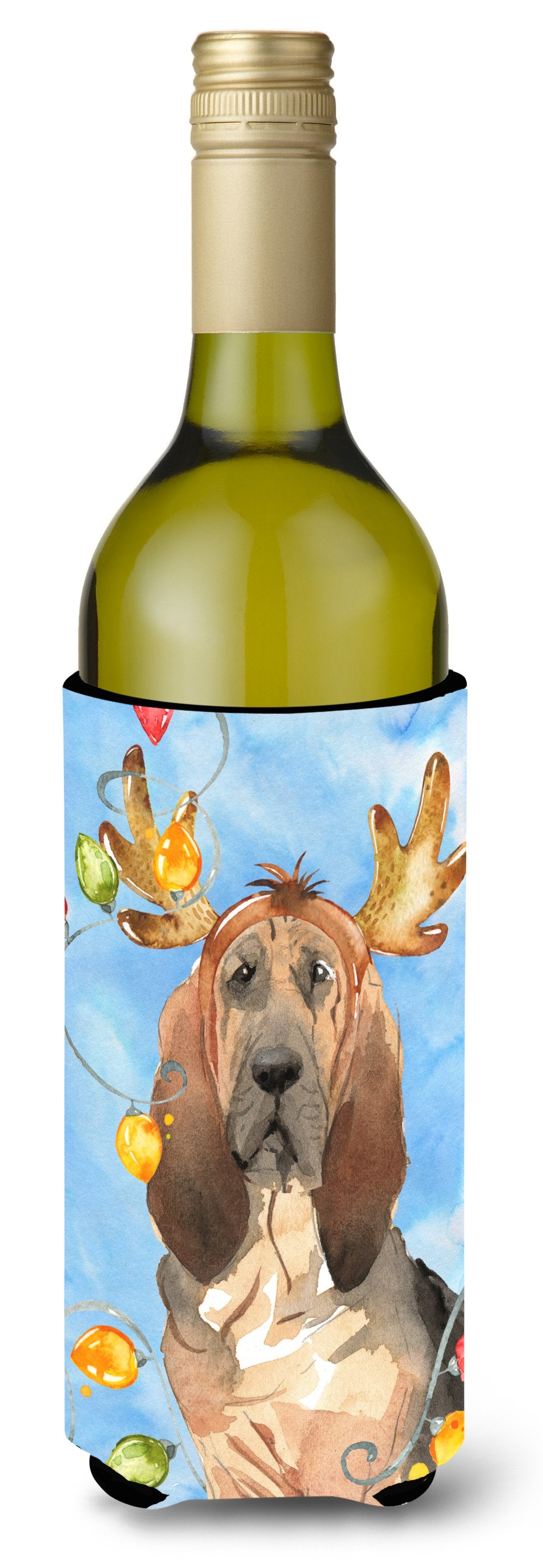 Christmas Lights Bloodhound Wine Bottle Beverage Insulator Hugger CK2471LITERK by Caroline&#39;s Treasures