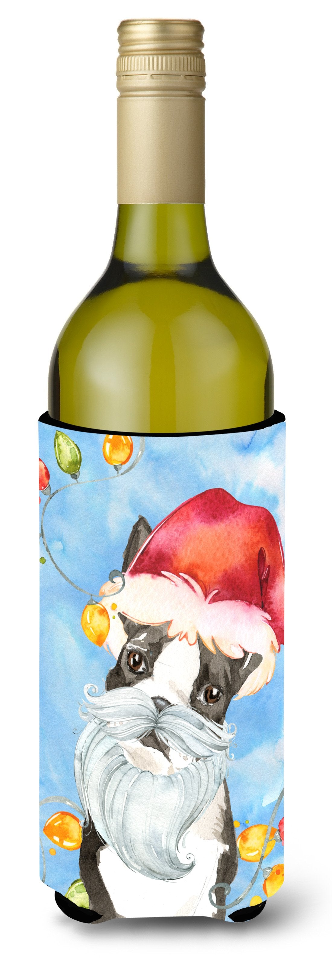 Christmas Lights Boston Terrier Wine Bottle Beverage Insulator Hugger CK2473LITERK by Caroline&#39;s Treasures