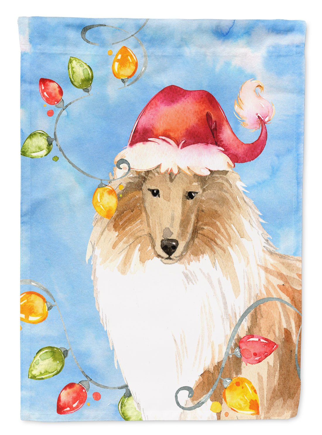 Christmas Lights Collie Flag Canvas House Size CK2489CHF  the-store.com.
