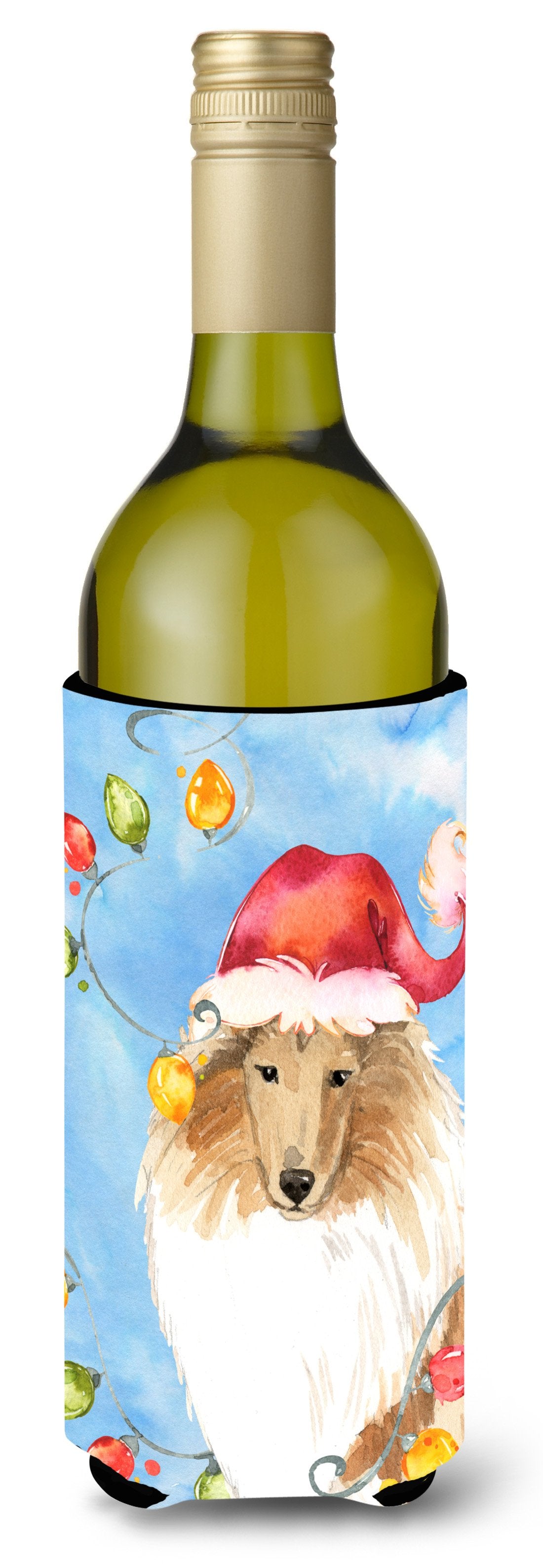 Christmas Lights Collie Wine Bottle Beverage Insulator Hugger CK2489LITERK by Caroline&#39;s Treasures