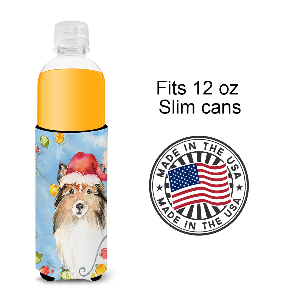Christmas Lights Sheltie  Ultra Hugger for slim cans CK2492MUK