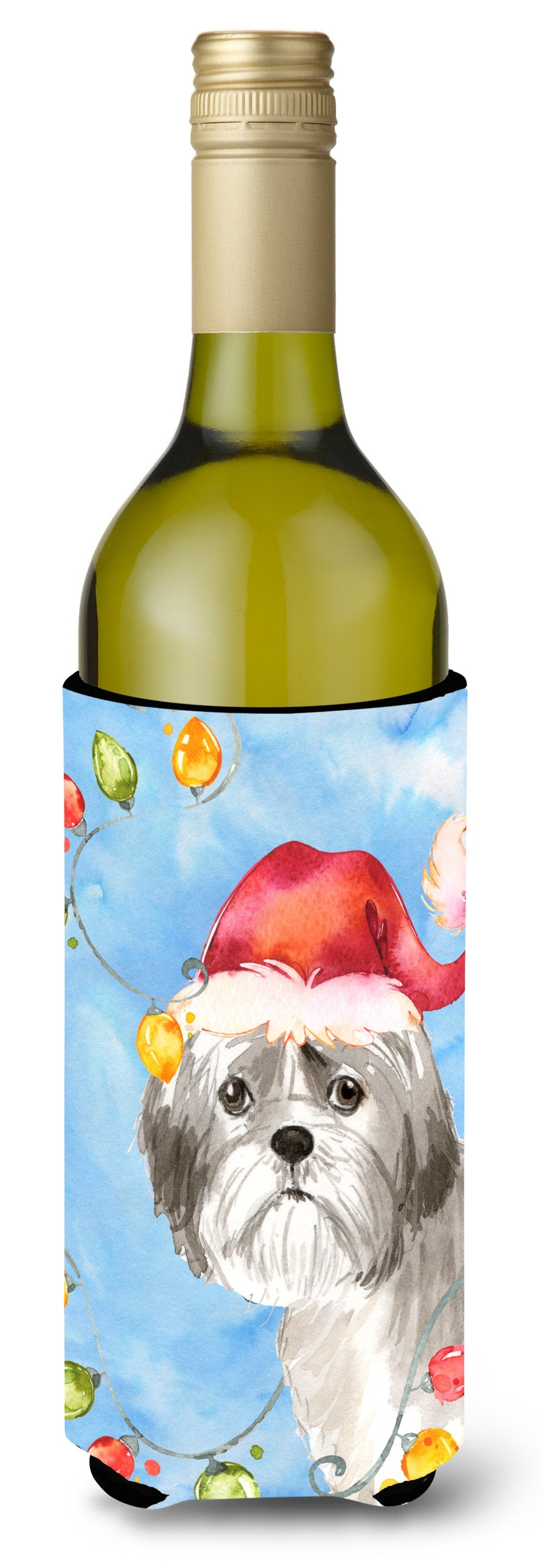 Christmas Lights Shih Tzu Puppy Cut Wine Bottle Beverage Insulator Hugger CK2494LITERK by Caroline&#39;s Treasures