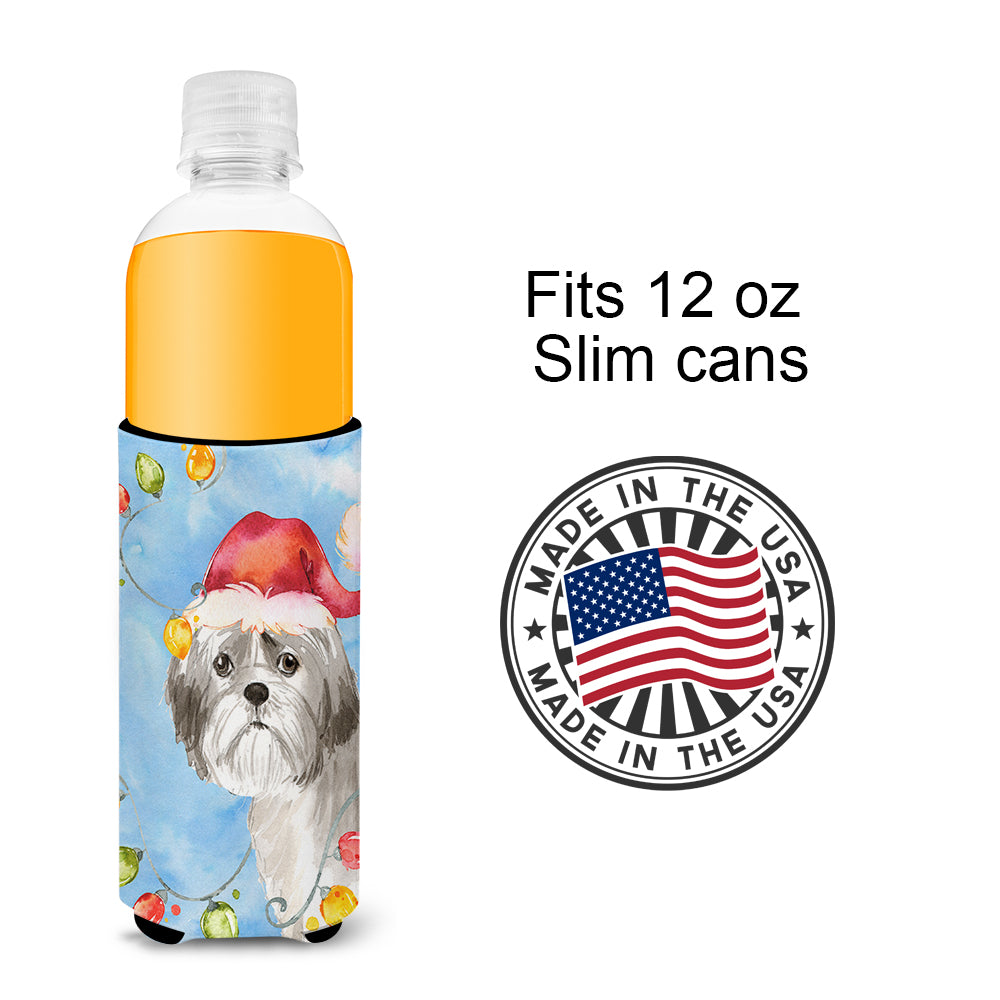 Christmas Lights Shih Tzu Puppy Cut  Ultra Hugger for slim cans CK2494MUK  the-store.com.