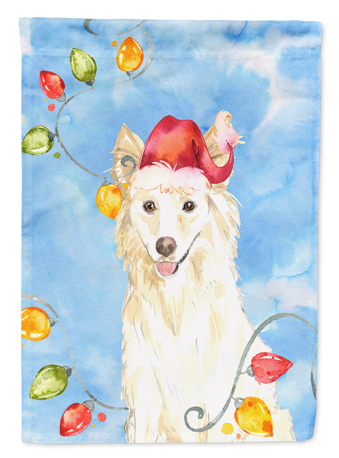 Christmas Lights White Collie Flag Canvas House Size CK2500CHF