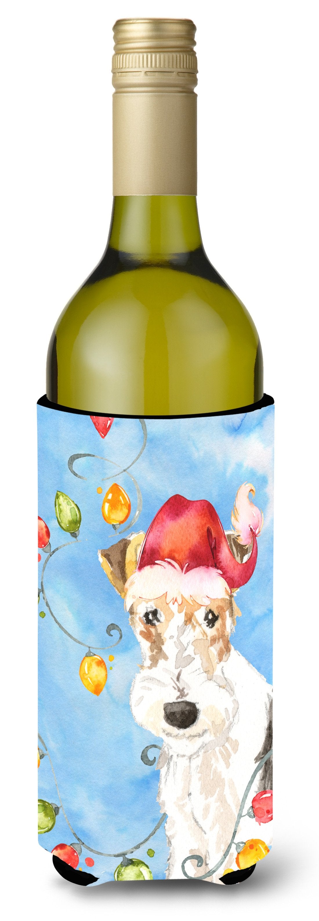 Christmas Lights Fox Terrier Wine Bottle Beverage Insulator Hugger CK2501LITERK by Caroline&#39;s Treasures