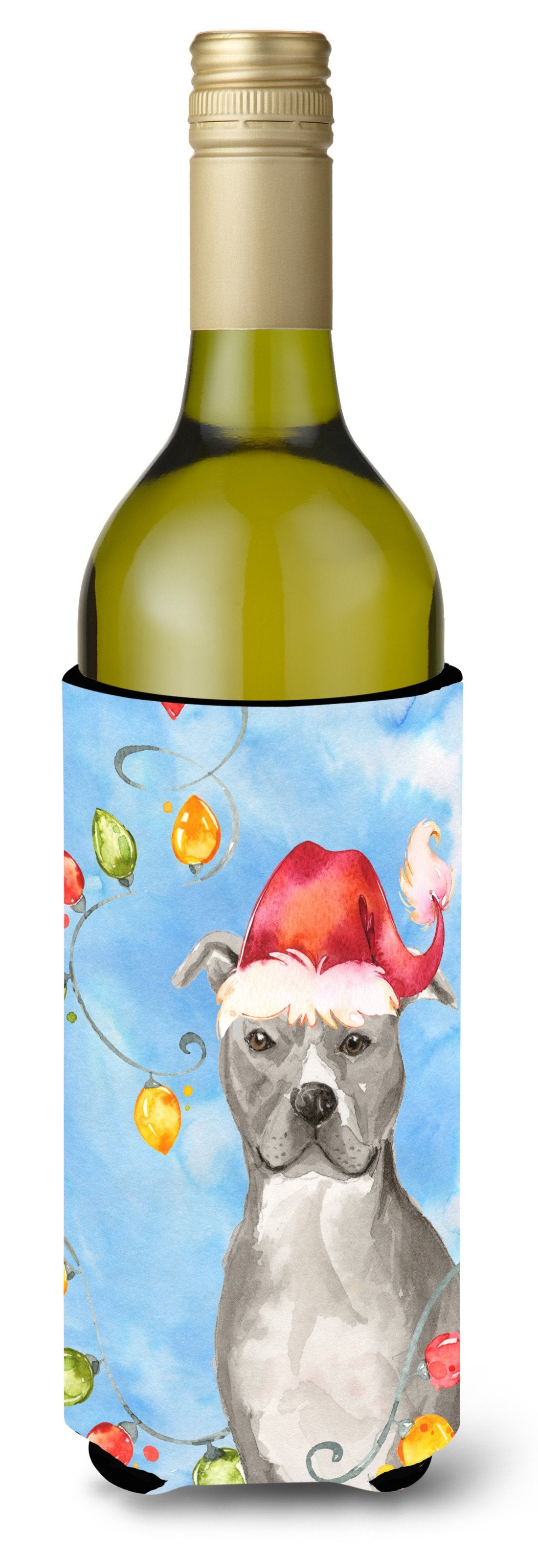 Christmas Lights Staffordshire Bull Terrier Wine Bottle Beverage Insulator Hugger CK2502LITERK by Caroline&#39;s Treasures