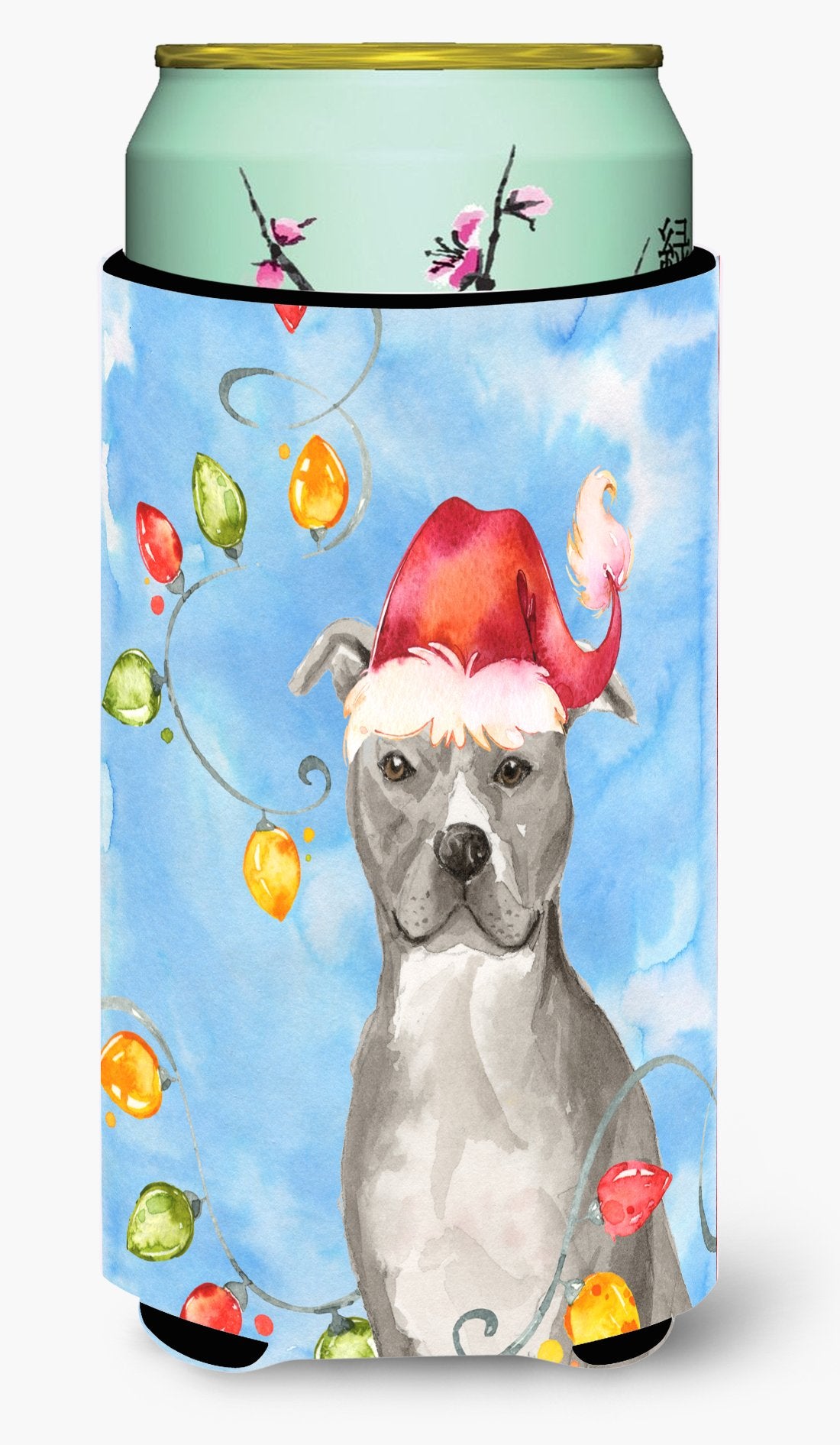 Christmas Lights Staffordshire Bull Terrier Tall Boy Beverage Insulator Hugger CK2502TBC by Caroline&#39;s Treasures