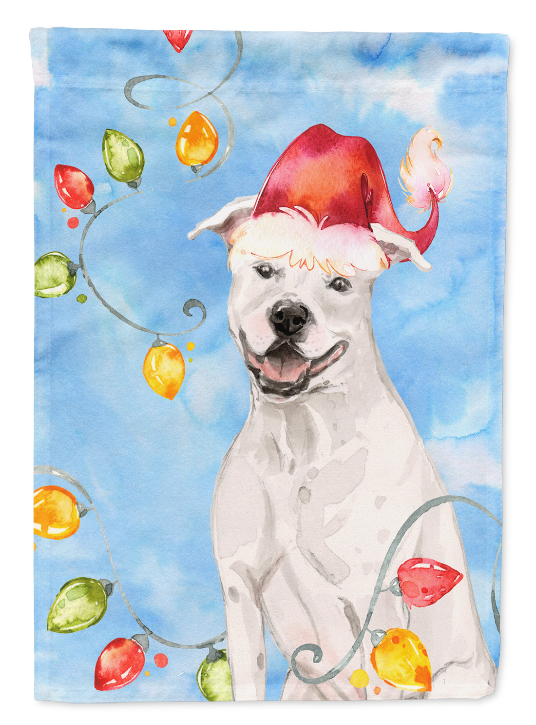 Christmas Lights White Staffie Bull Terrier Flag Canvas House Size CK2503CHF