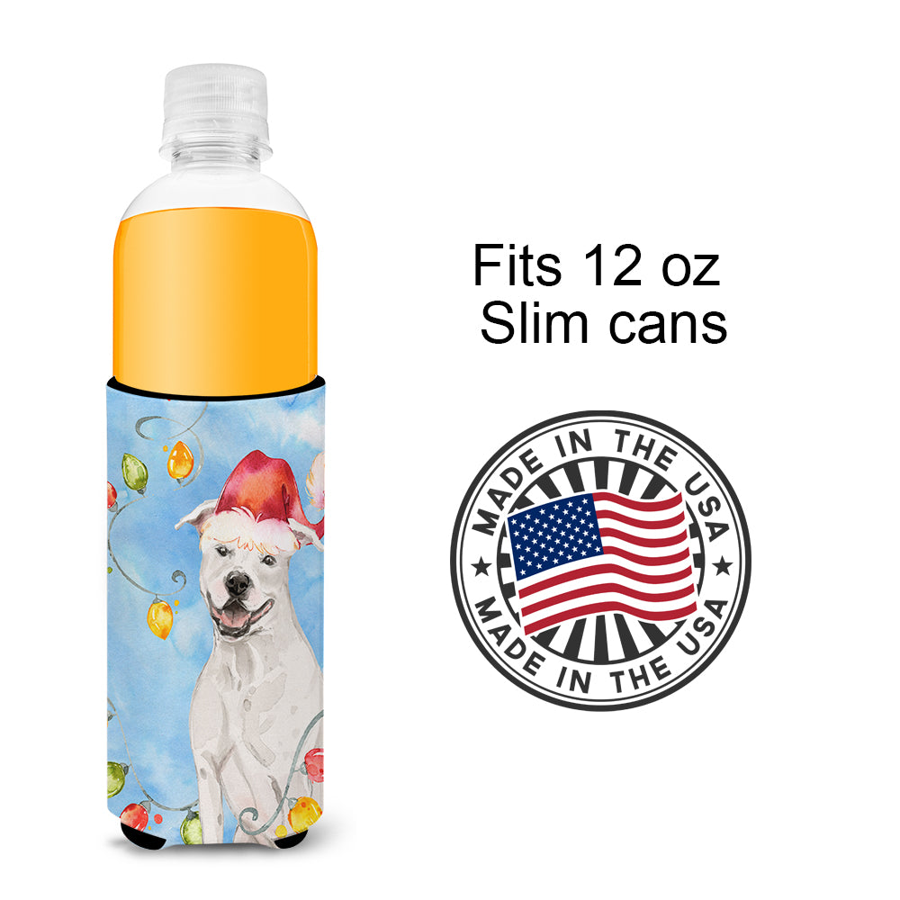 Christmas Lights White Staffie Bull Terrier  Ultra Hugger for slim cans CK2503MUK  the-store.com.