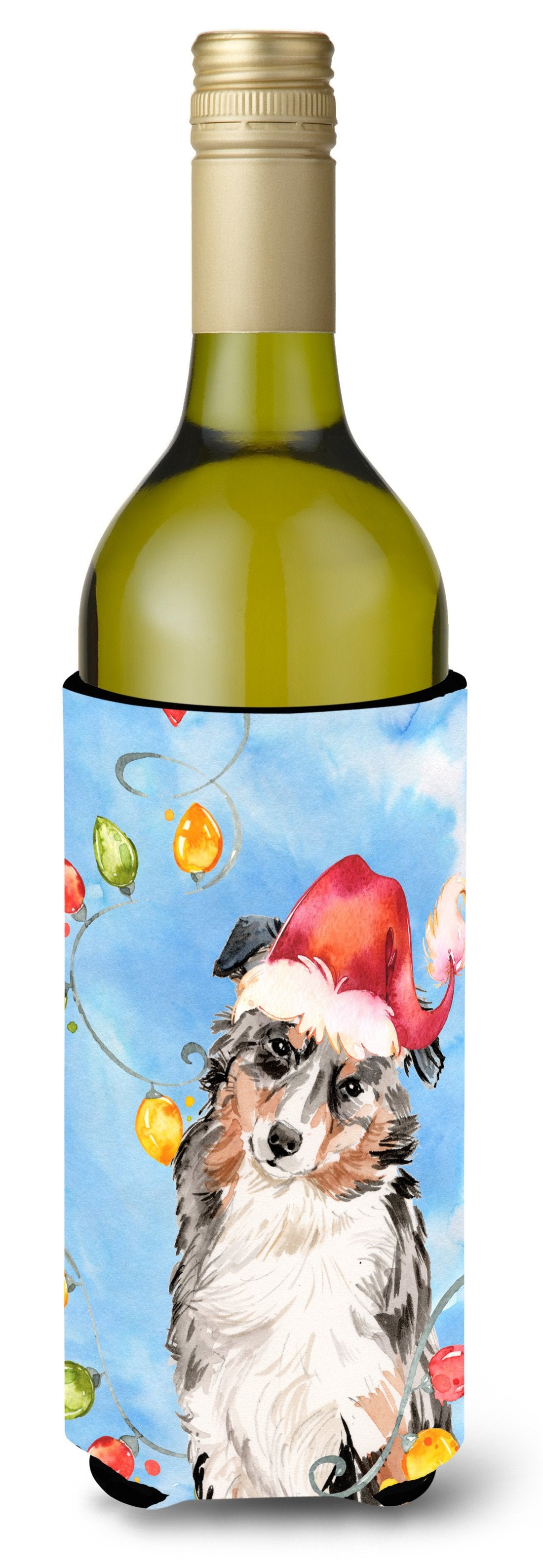 Christmas Lights Australian Shepherd Wine Bottle Beverage Insulator Hugger CK2504LITERK by Caroline&#39;s Treasures