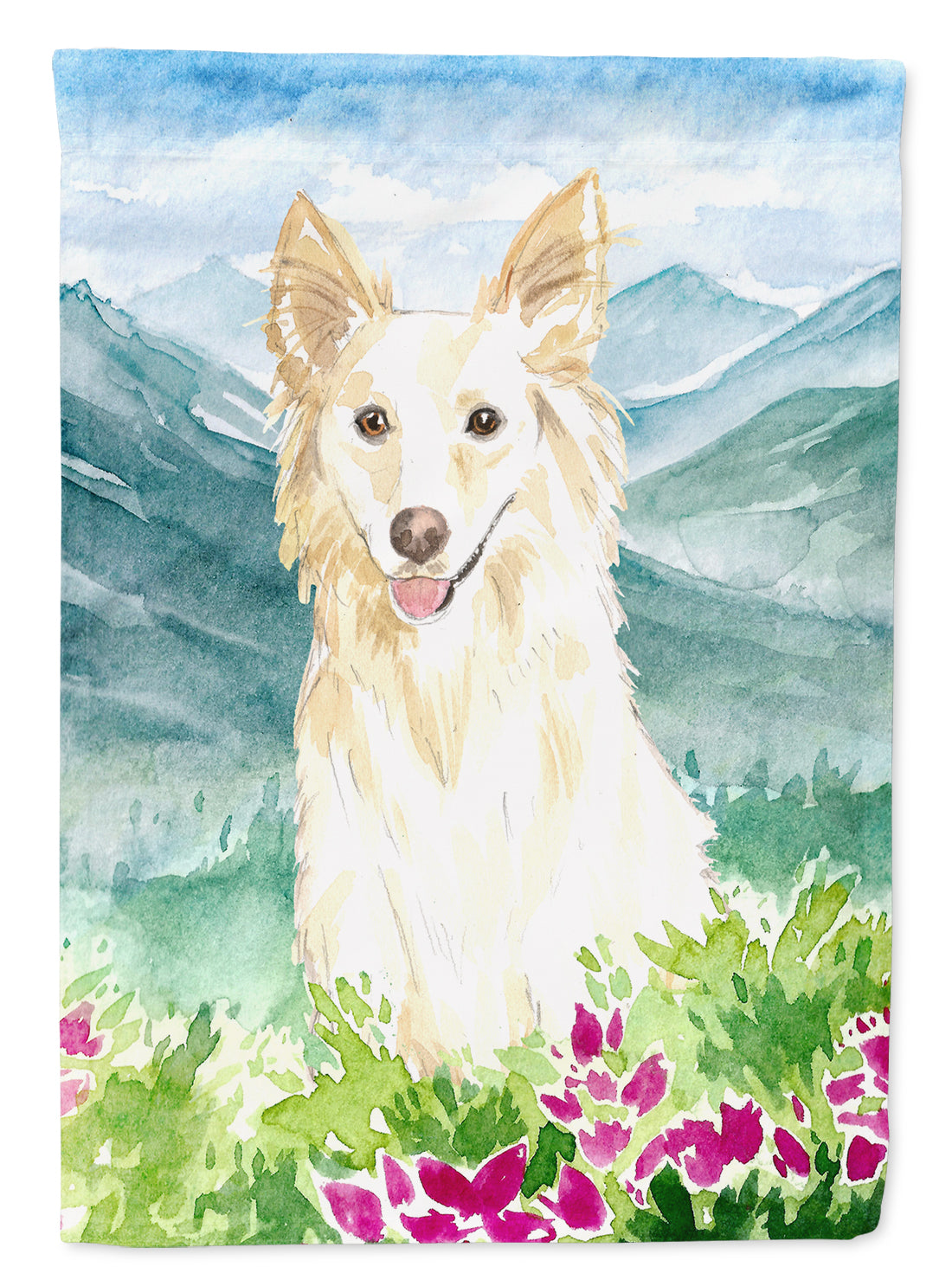 Mountian Flowers White Collie Flag Canvas House Size CK2514CHF