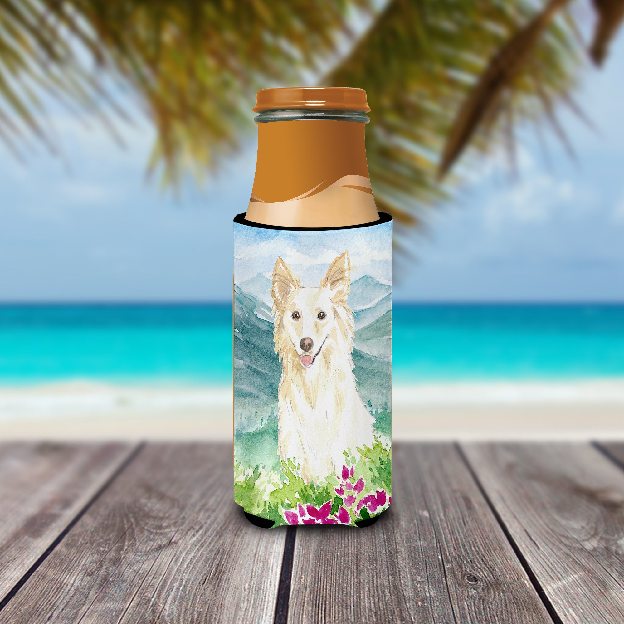 Mountian Flowers White Collie  Ultra Hugger for slim cans CK2514MUK