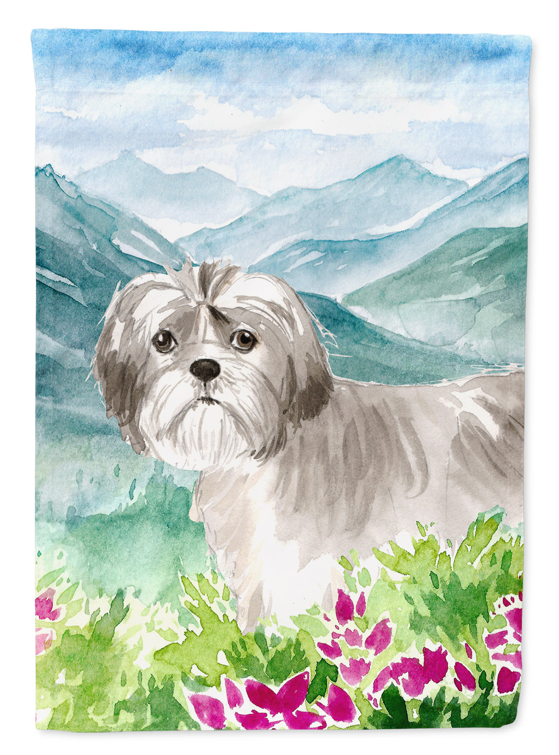 Mountain Flowers Shih Tzu Puppy Flag Canvas House Size CK2520CHF