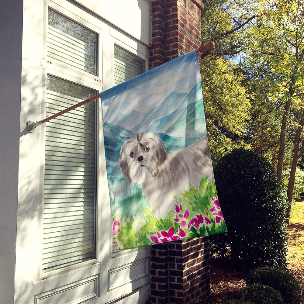 Mountain Flowers Shih Tzu Puppy Flag Canvas House Size CK2520CHF  the-store.com.