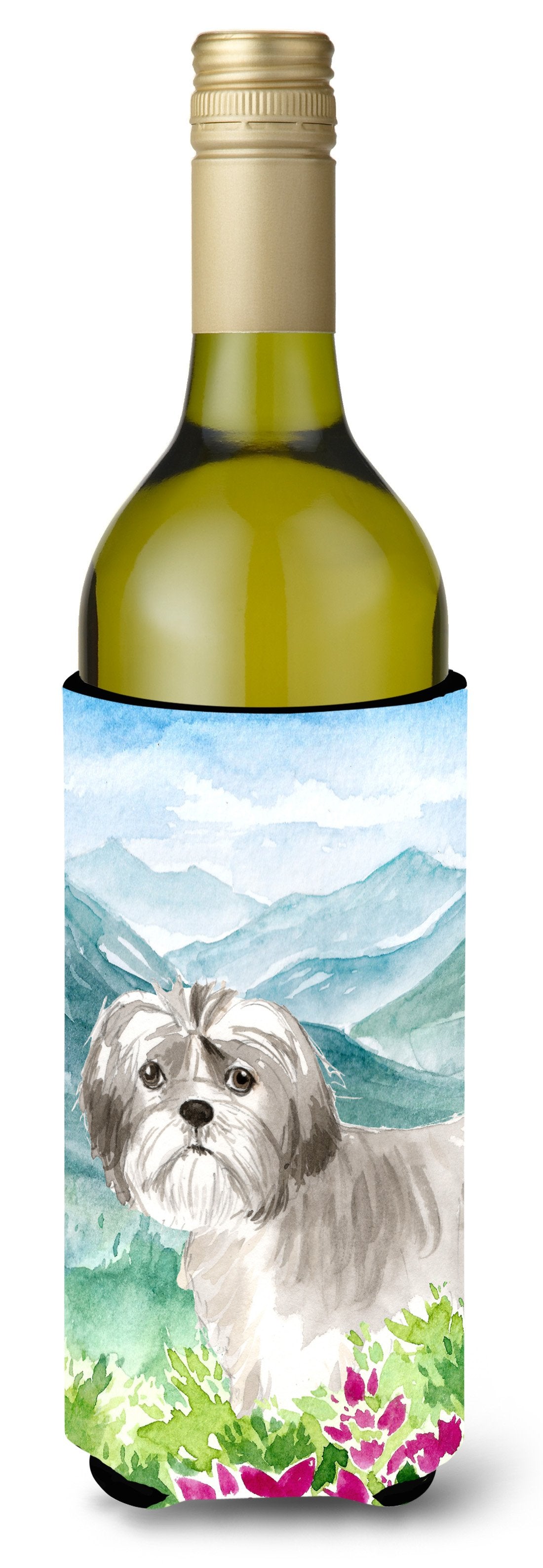 Mountain Flowers Shih Tzu Puppy Wine Bottle Beverage Insulator Hugger CK2520LITERK by Caroline&#39;s Treasures