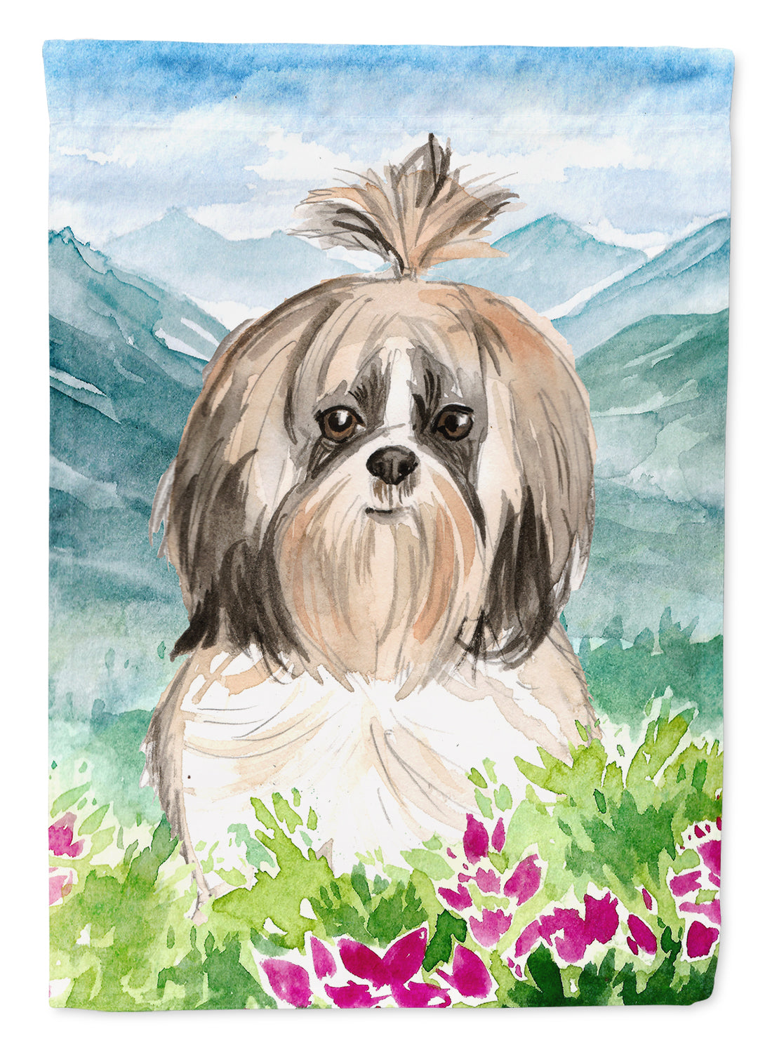 Mountain Flowers Shih Tzu Flag Canvas House Size CK2521CHF  the-store.com.