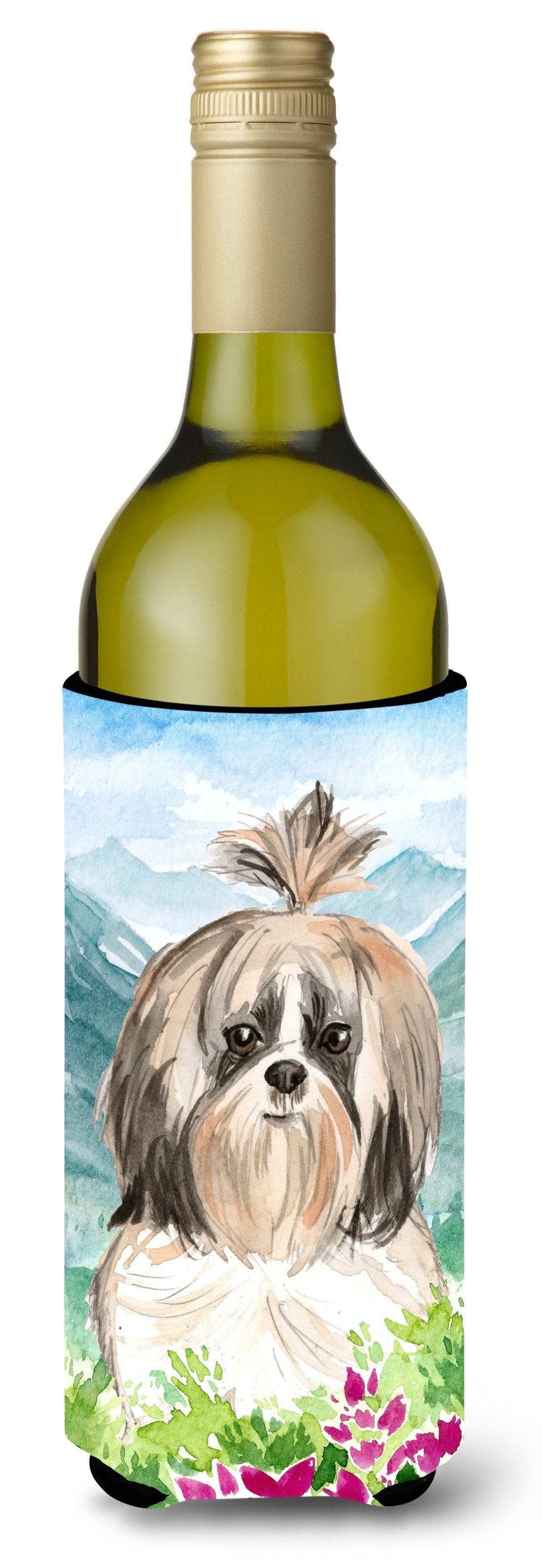 Mountain Flowers Shih Tzu Wine Bottle Beverage Insulator Hugger CK2521LITERK by Caroline&#39;s Treasures