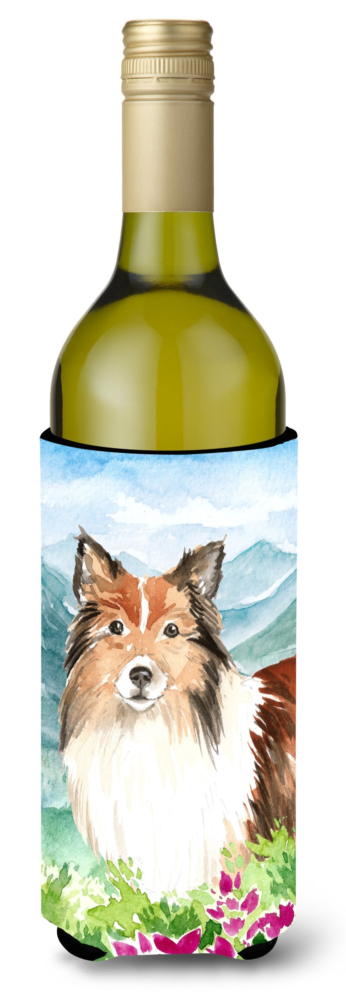 Mountain Flowers Sheltie Wine Bottle Beverage Insulator Hugger CK2522LITERK by Caroline&#39;s Treasures