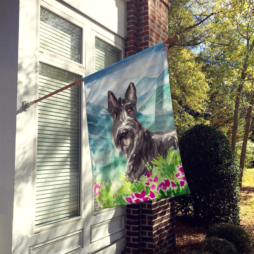 Mountain Flowers Scottish Terrier Flag Canvas House Size CK2523CHF  the-store.com.