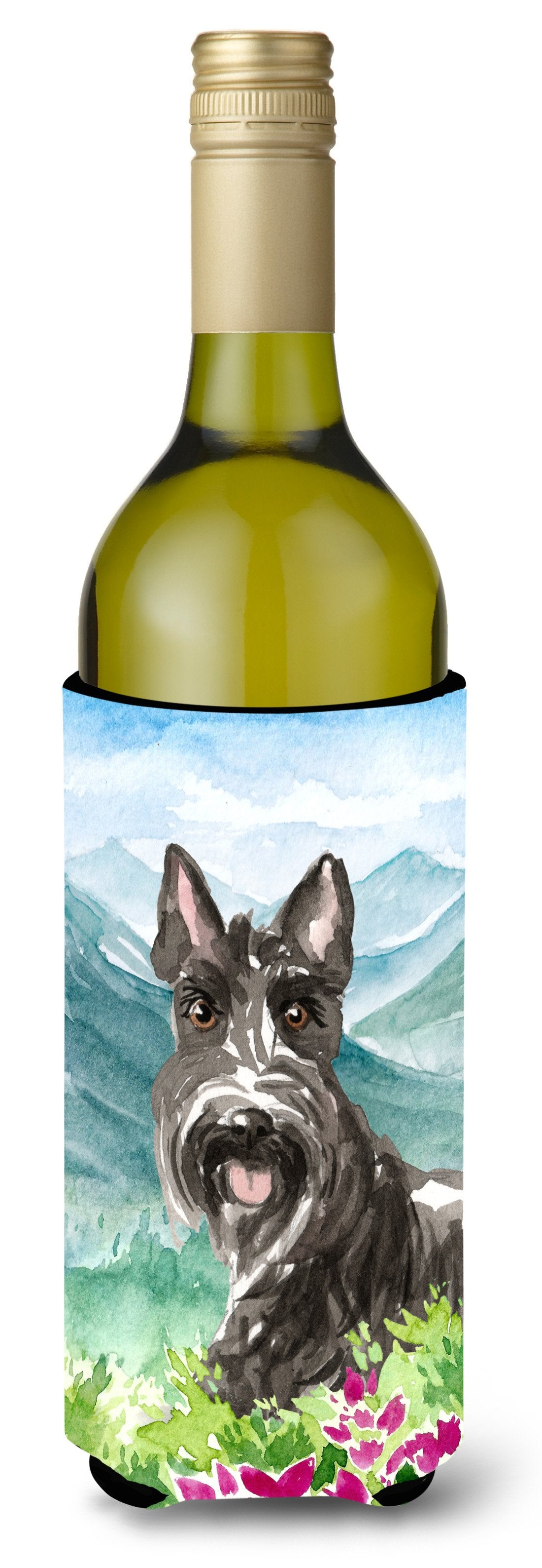 Mountain Flowers Scottish Terrier Wine Bottle Beverage Insulator Hugger CK2523LITERK by Caroline&#39;s Treasures