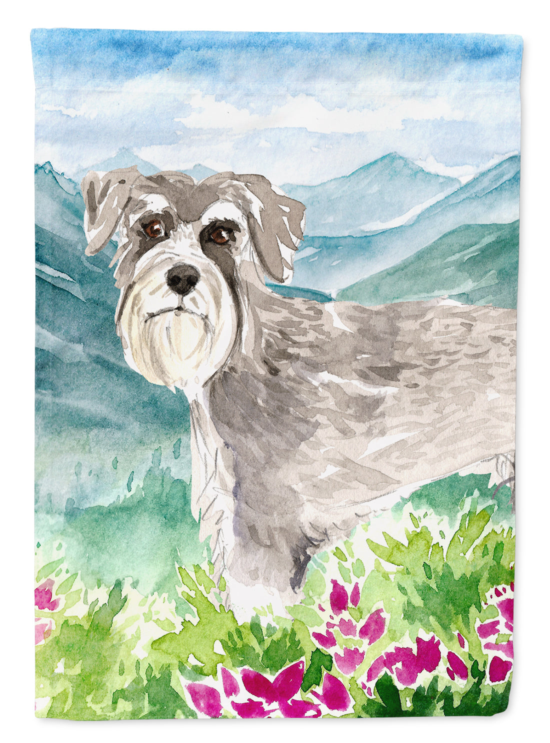 Mountain Flowers Schnauzer #1 Flag Canvas House Size CK2524CHF  the-store.com.