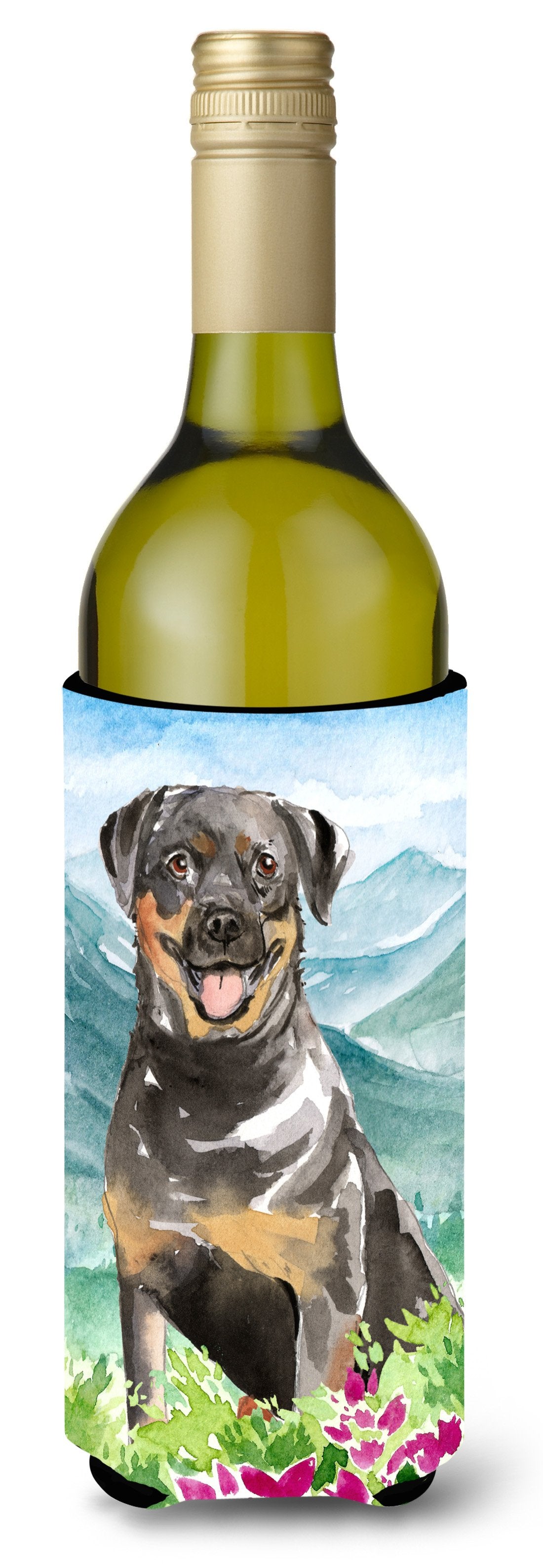 Mountain Flowers Rottweiler Wine Bottle Beverage Insulator Hugger CK2526LITERK by Caroline&#39;s Treasures