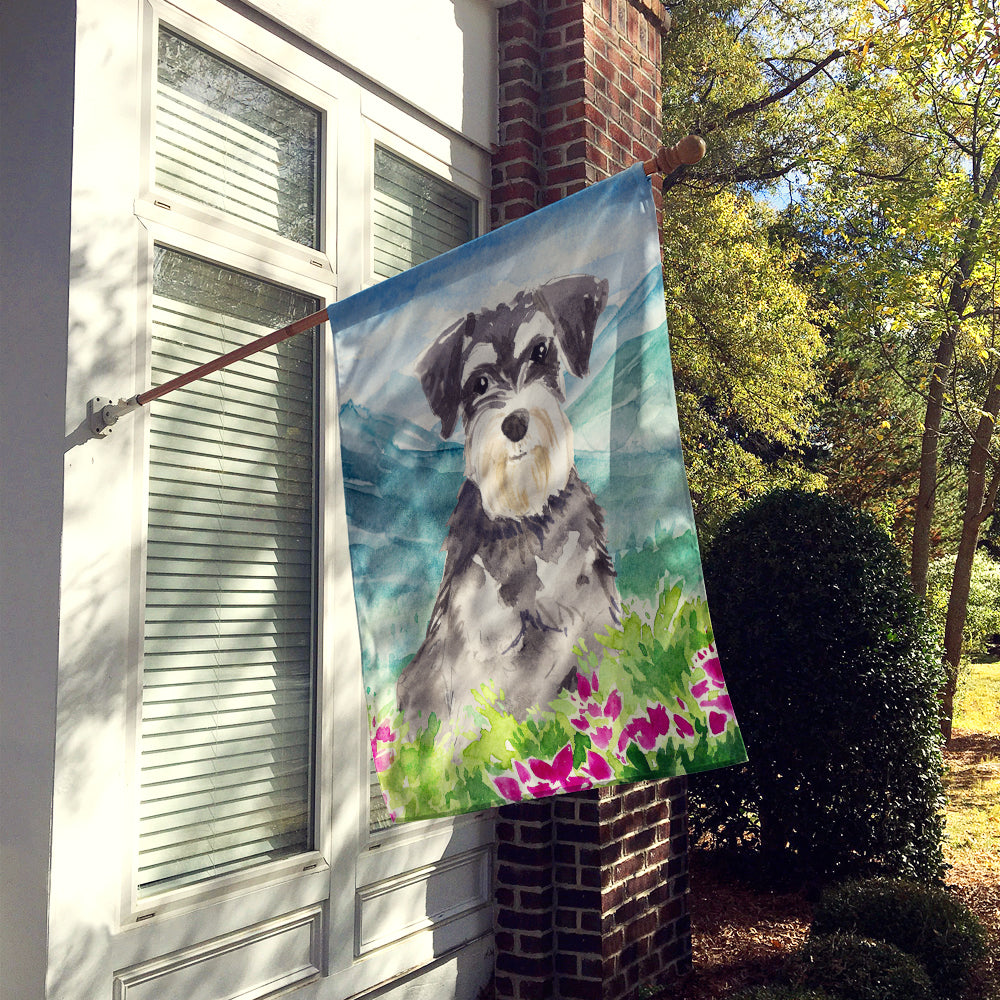Mountain Flowers Schnauzer #2 Flag Canvas House Size CK2528CHF  the-store.com.